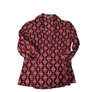Ann Taylor Geometric Pattern Blouse 2 Cotton Lightweight Casual Preppy‎ Classic
